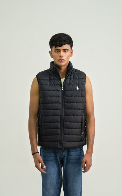 Black color half sleeve puffer jacket